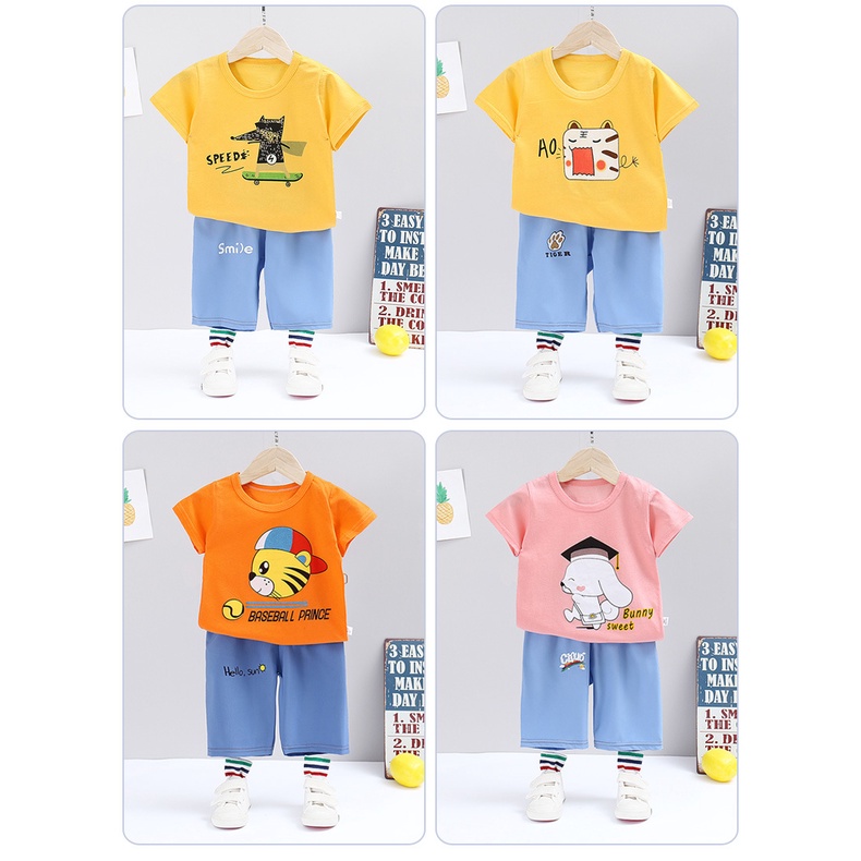 Bộ Quần Áo Cotton Ngắn Tay Thoải Mái In Họa Tiết Hoạt Hình Phong Cách Hàn Quốc Cho Bé 70-130cm