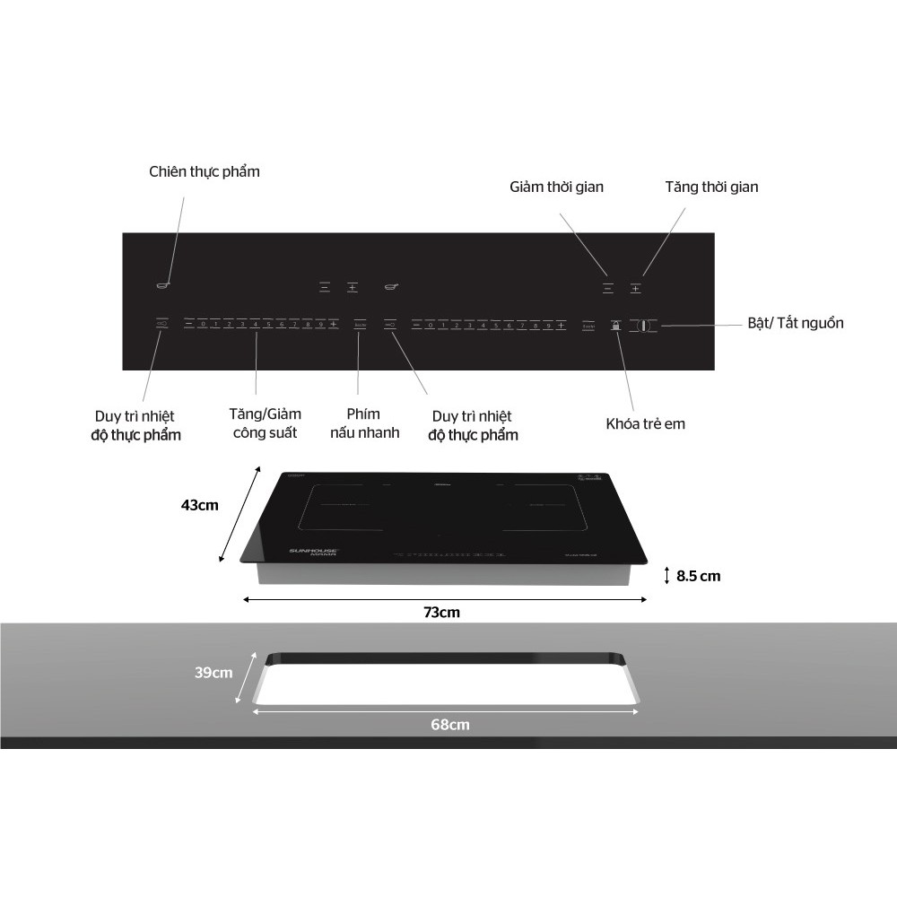 Bếp đôi điện từ Sunhouse Mama MMB-01I an toàn tiết kiệm đa năng thông minh