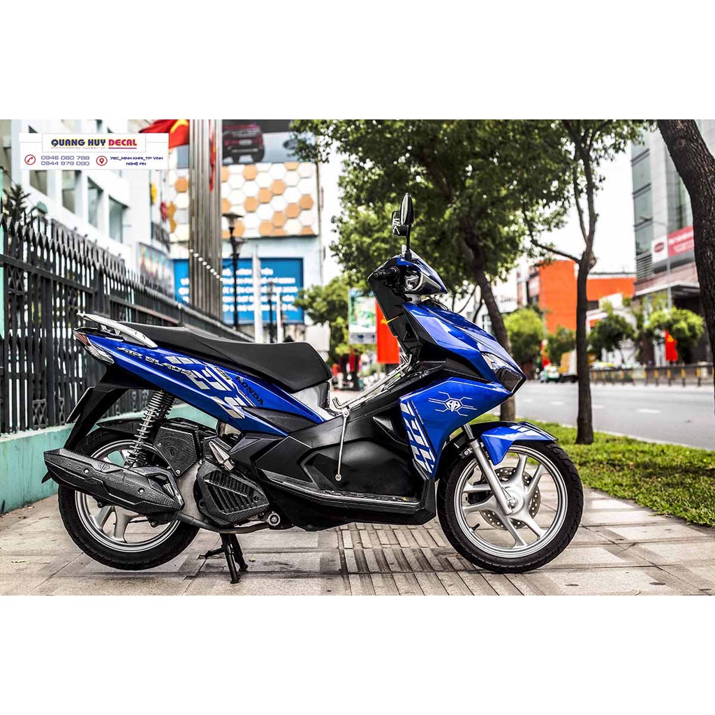Tem xe air blade xanh trắng , tem trùm xe air blade, tem xe ab, tem dán xe máy ab xanh trắng