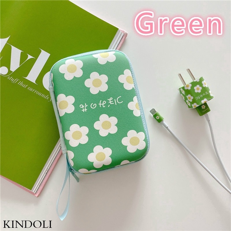 Túi mini đựng dây cáp/tai nghe/sạc dự phòng thiết kế khóa kéo in hình hoa/quả bơ dễ thương