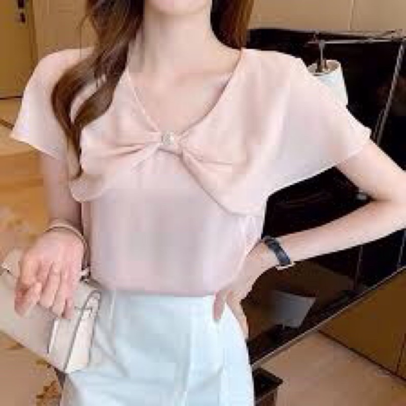 áo voan Hồng cổ nơ 10k
