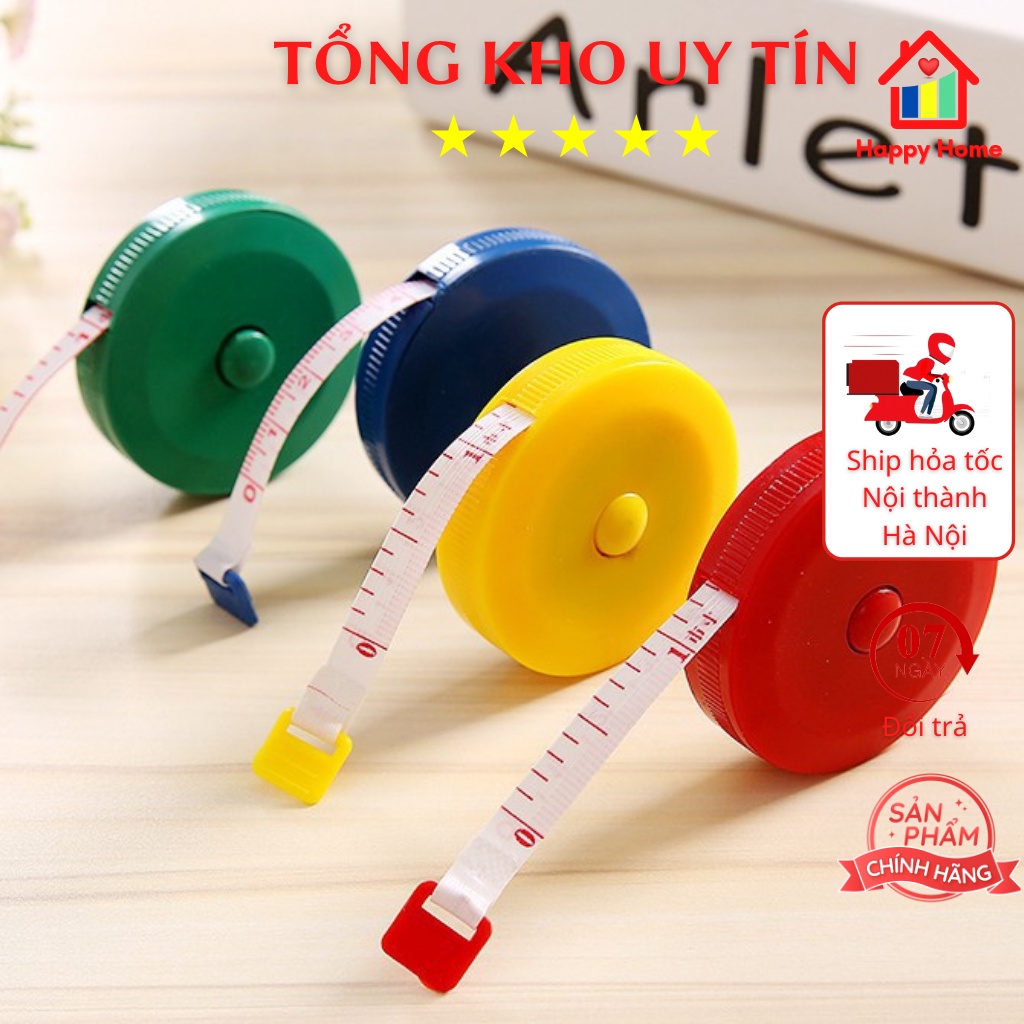 Thước dây cuộn tự động hộp tròn 1.5 mét đo eo, vòng bụng sức khỏe Happy Home