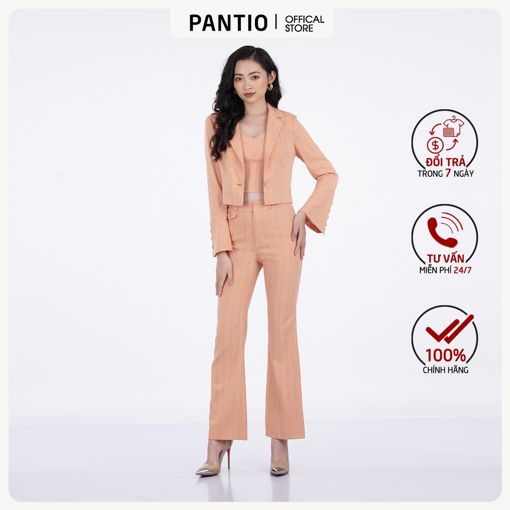 Áo khoác nữ dài tay cổ vest họa tiết kẻ sọc BKM92334 - PANTIO