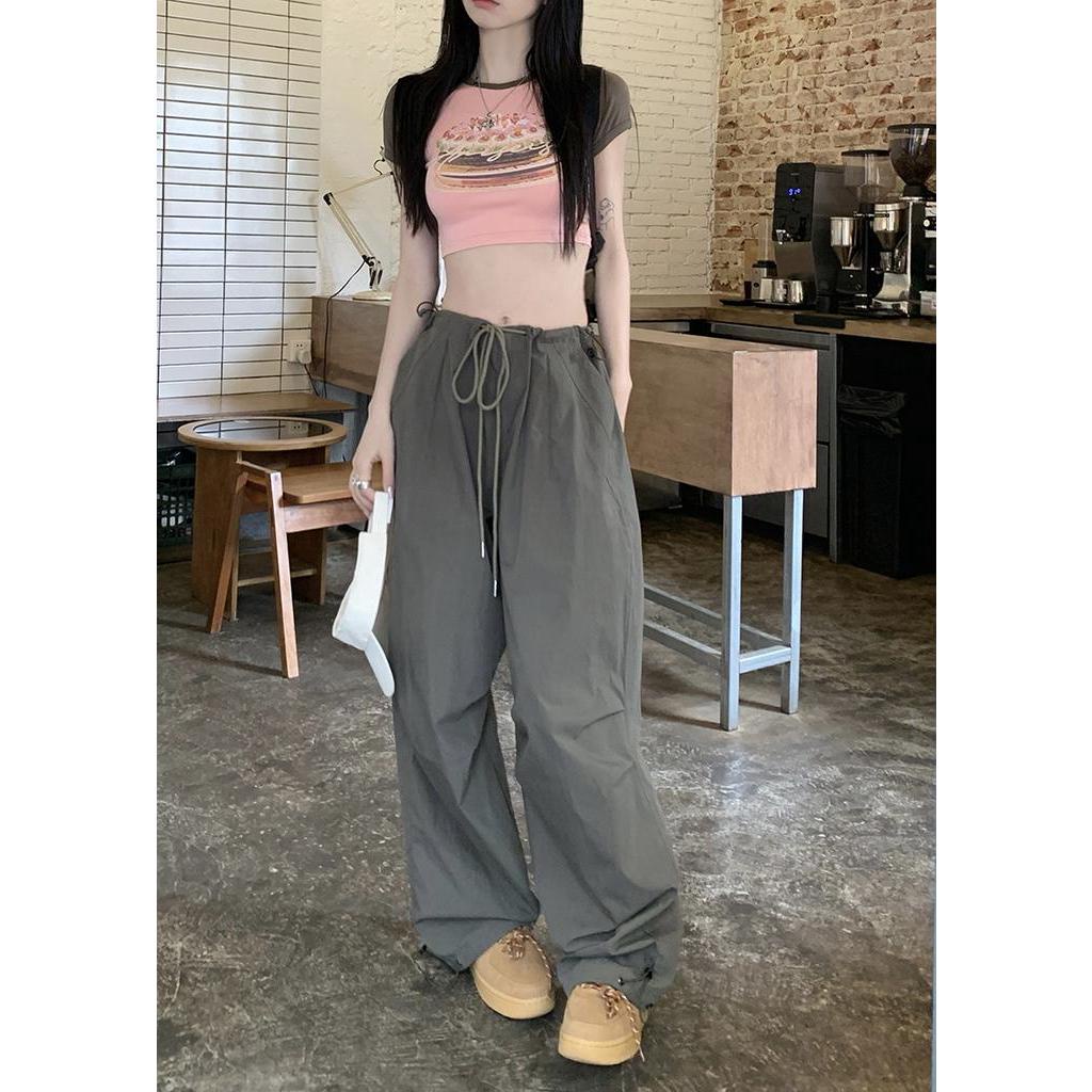 Áo Thun Ngắn Tay / Quần Yếm Dây Rút Dáng Rộng In Họa Tiết Retro Thời Trang Nữ Cá Tính 61804