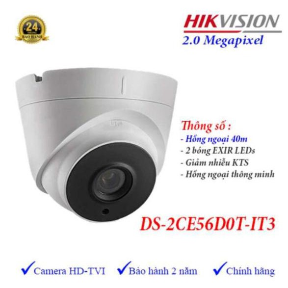 Camera HDTVI Dome hồng ngoại  Hikvision DS-2CE56D0T-IT3 2.0 MP