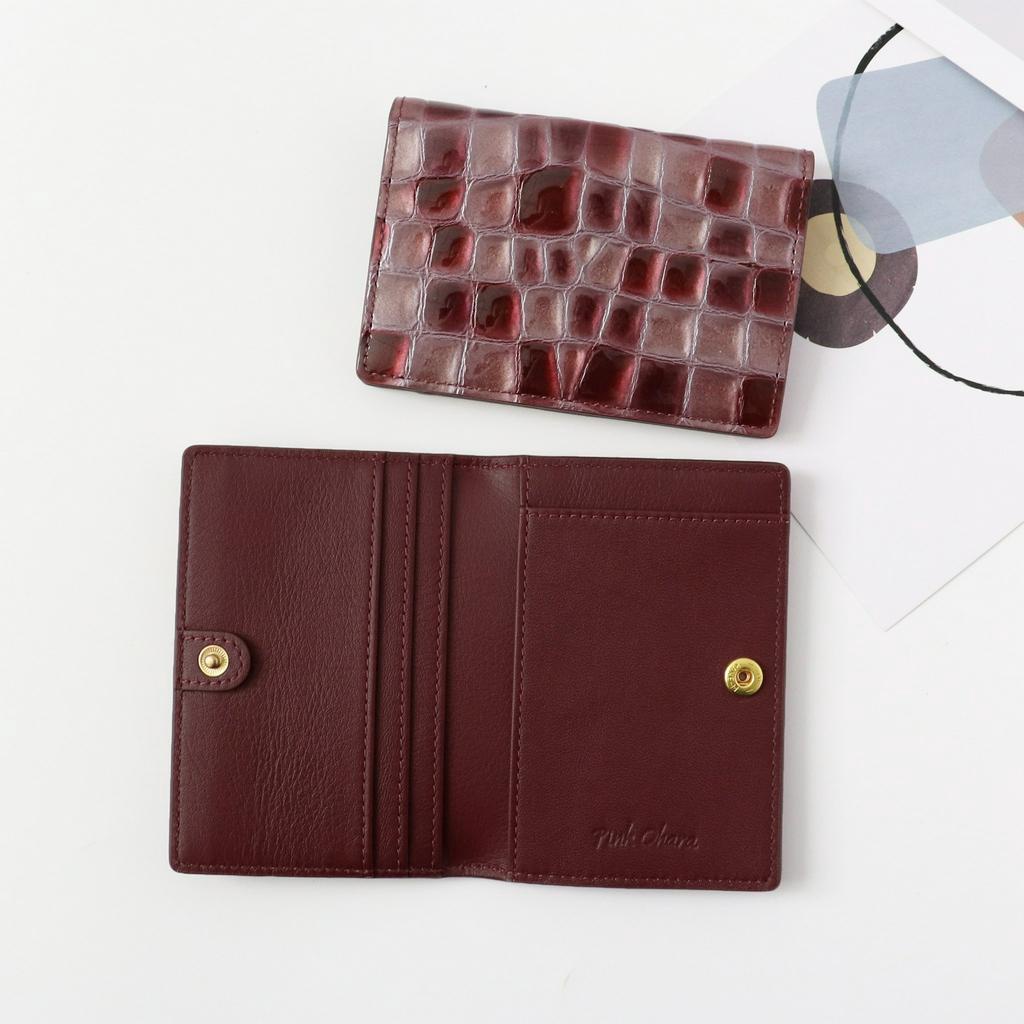 Ví đựng thẻ card Mundo da bò tráng men kính màu - Pink Ohara Leather