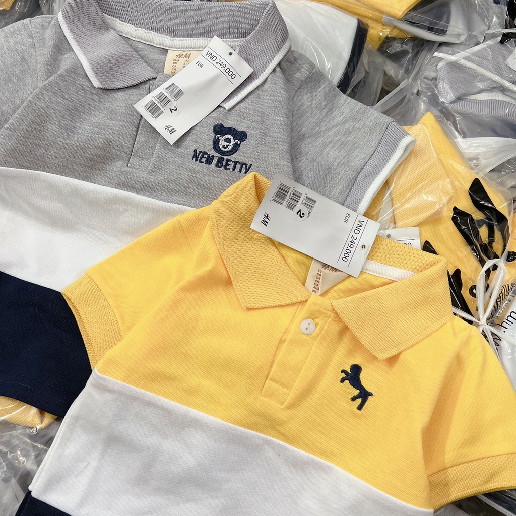 Áo polo nhiều màu Vàng-Xám cho bé trai (7-19Kg) - Vải thun cotton co dãn thoải mái cho bé