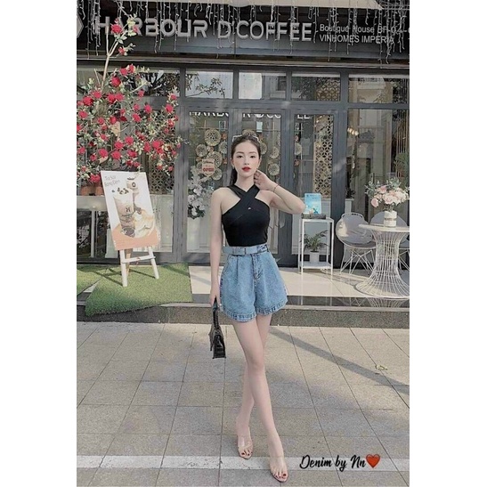 Áo croptop yếm chéo siêu xinh chất thun gân mịn đẹp