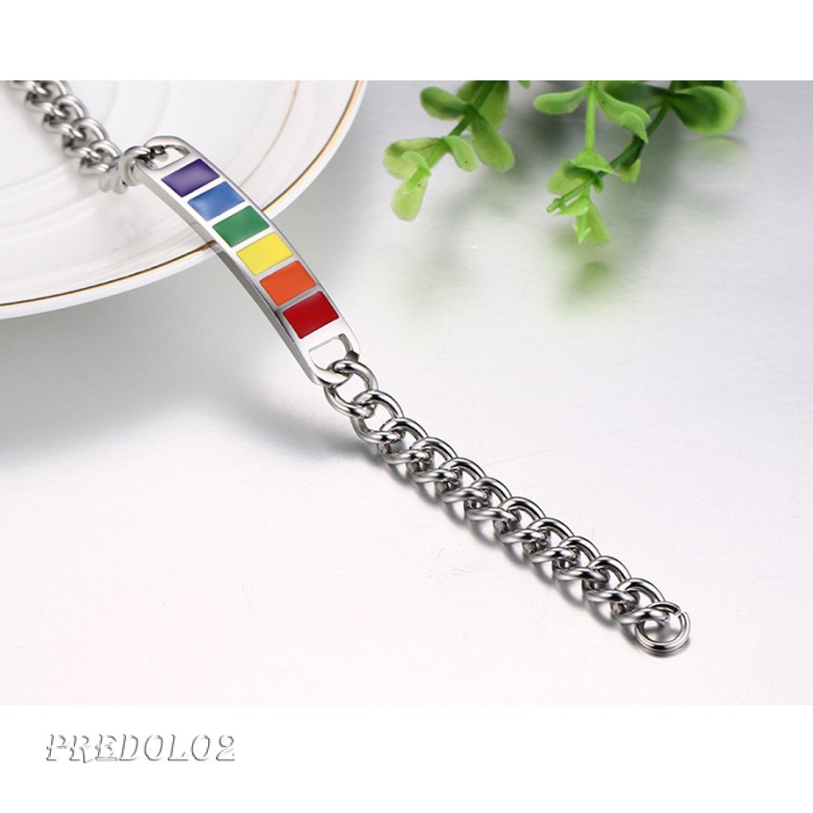 Stainless Steel Chain Braided Rainbow Powerful Clasp Wristband Gay Pride