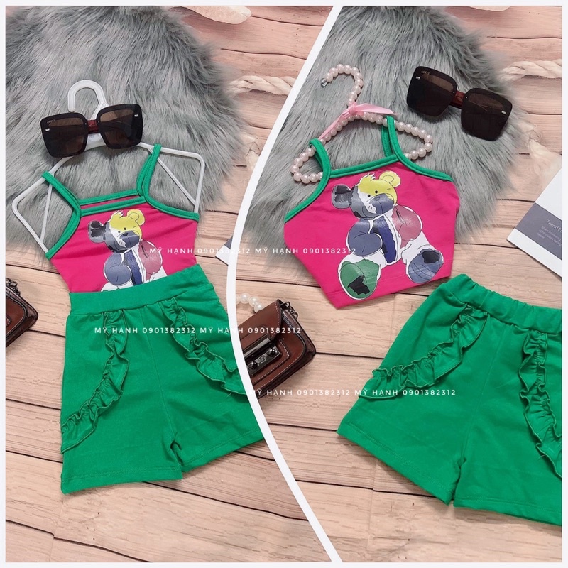 SET ÁO HAI DÂY CROPTOP HOẠT HÌNH+ QUẦN SHORT CHO BÉ