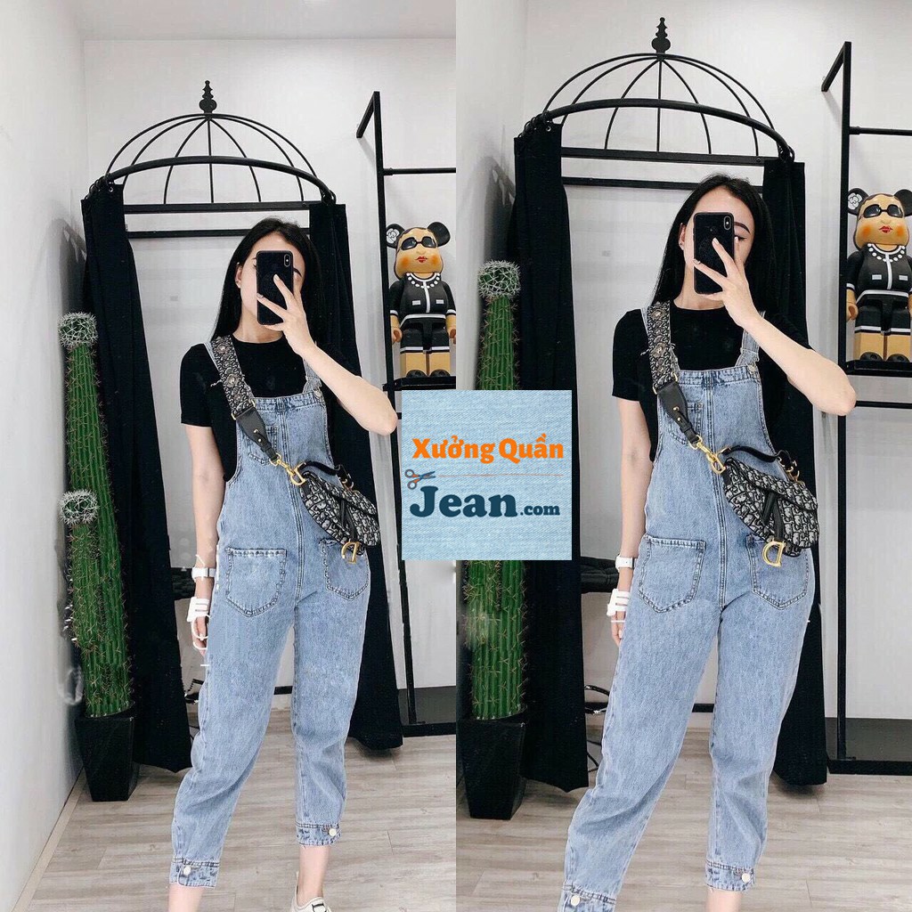 Quần Yếm jeans Dài Nữ Chất Bò Phối Túi Kèm Cúc Chân Cực Xinh - 400