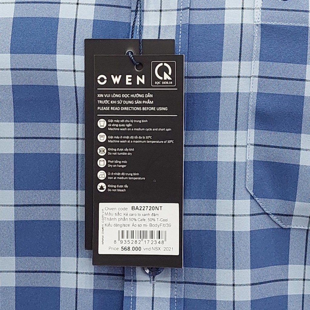 Áo Sơ Mi Nam Ngắn Tay Owen BA22720NT Somi Cộc Tay Công Sở Cao Cấp Xanh Đậm Kẻ Caro To  Chất Cafe Dáng Body Fit Tà Bằng | BigBuy360 - bigbuy360.vn