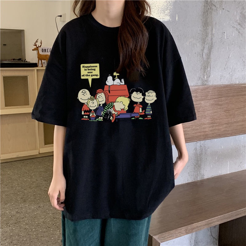 2021 spring and summer simple white short sleeve t-shirt female student loose and versatile boudoir clothes Harajuku cartoon top