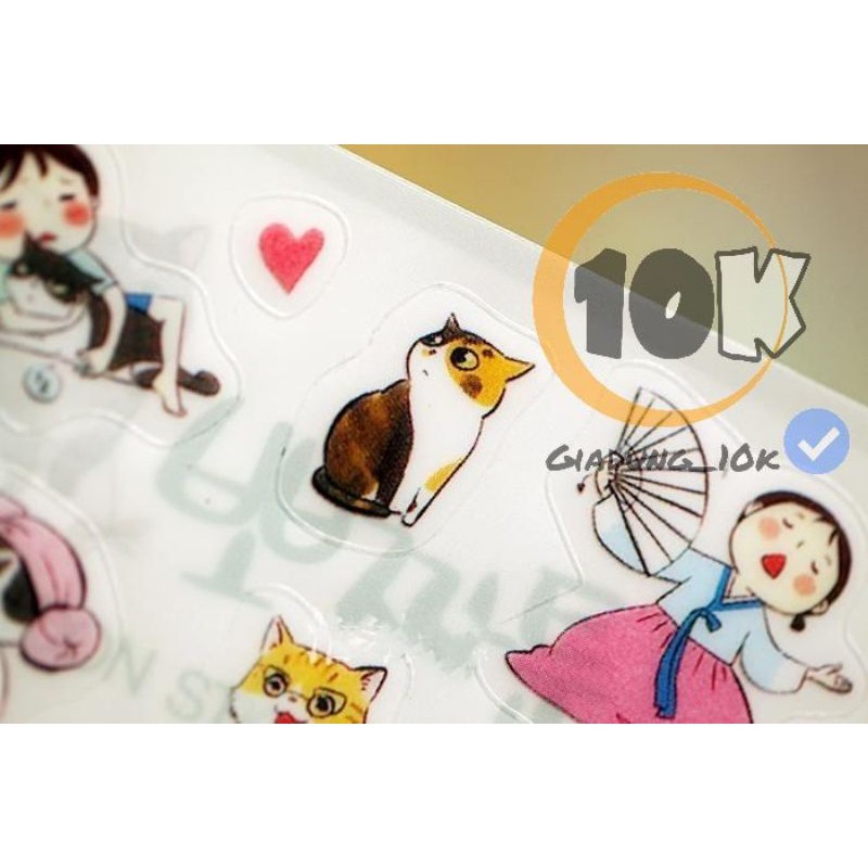 (Bộ 6 tờ) Sticker Dán Hình Mèo Siêu Cute 9*18cm Dùng Dán Trang Trí Sổ Sách Điện Thoại