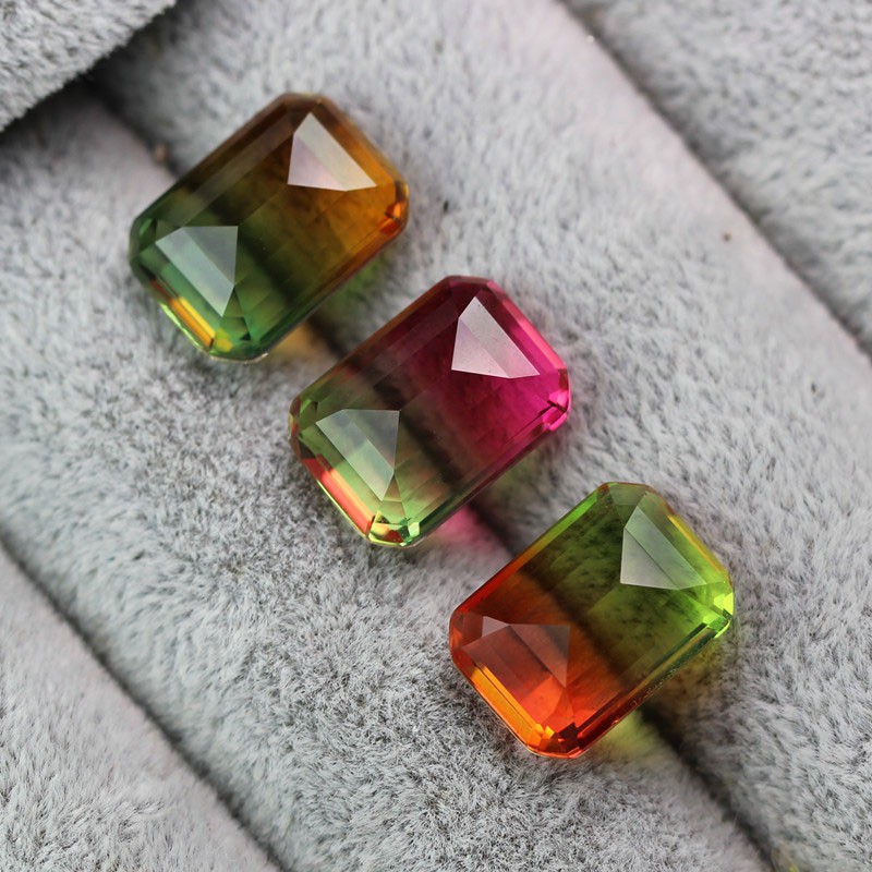 Mặt Dây Chuyền Đá Tourmaline Hình Chữ Nhật Nhiều Màu Sắc