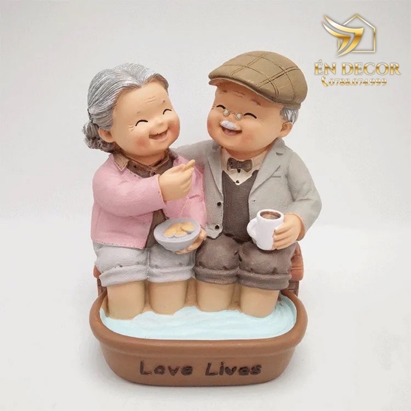 Tượng Ông Bà, Trang Trí Phòng Khách, Phòng Ngủ, Ông Bà Già Hạnh Phúc, Én Decor