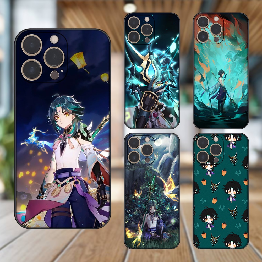 Ốp lưng iPhone 13 Pro dẻo đen cạnh vuông in hình Xiao Genshin Impact