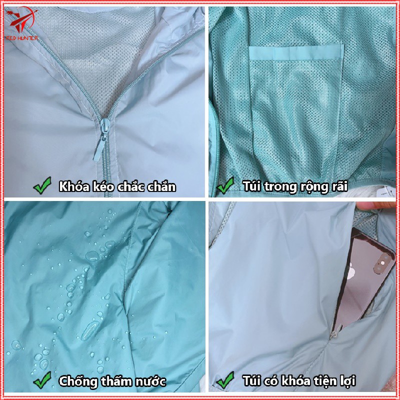 Áo khoác gió nữ UNI 2 lớp kèm túi đựng chống nước, túi ngoài khóa kéo chắc chắn, nhiều màu lựa chọn