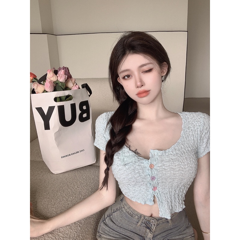 Áo Thun Lửng Cổ Vuông Thời Trang Hàn Quốc Cho Nữ