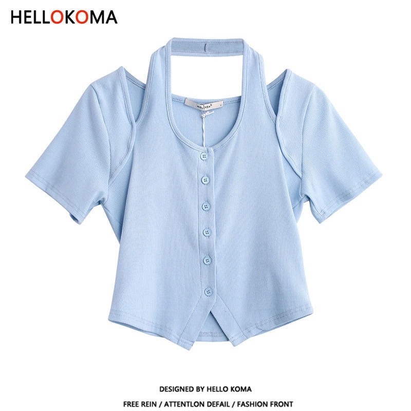 Áo Thun Cổ Yếm Ngắn Tay Xẻ Tà Thời Trang Mùa Hè Dành Cho Nữ