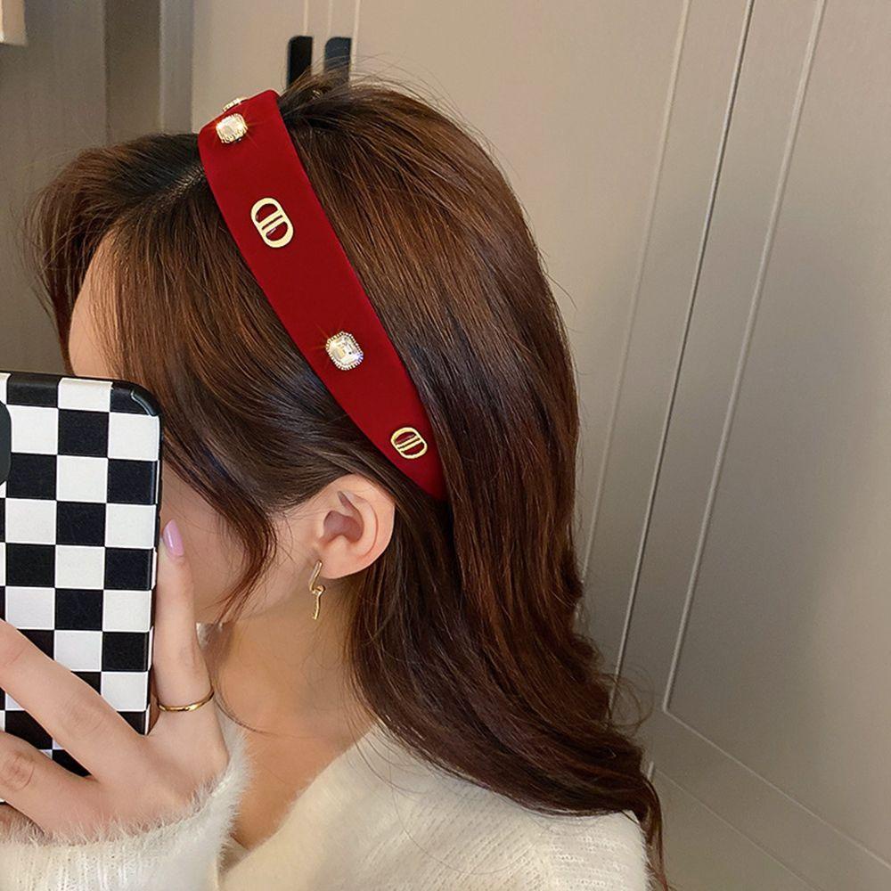 ANEMONE Băng Đô Cài Tóc Màu Đỏ In Chữ D Kiểu Vintage Dễ Thương