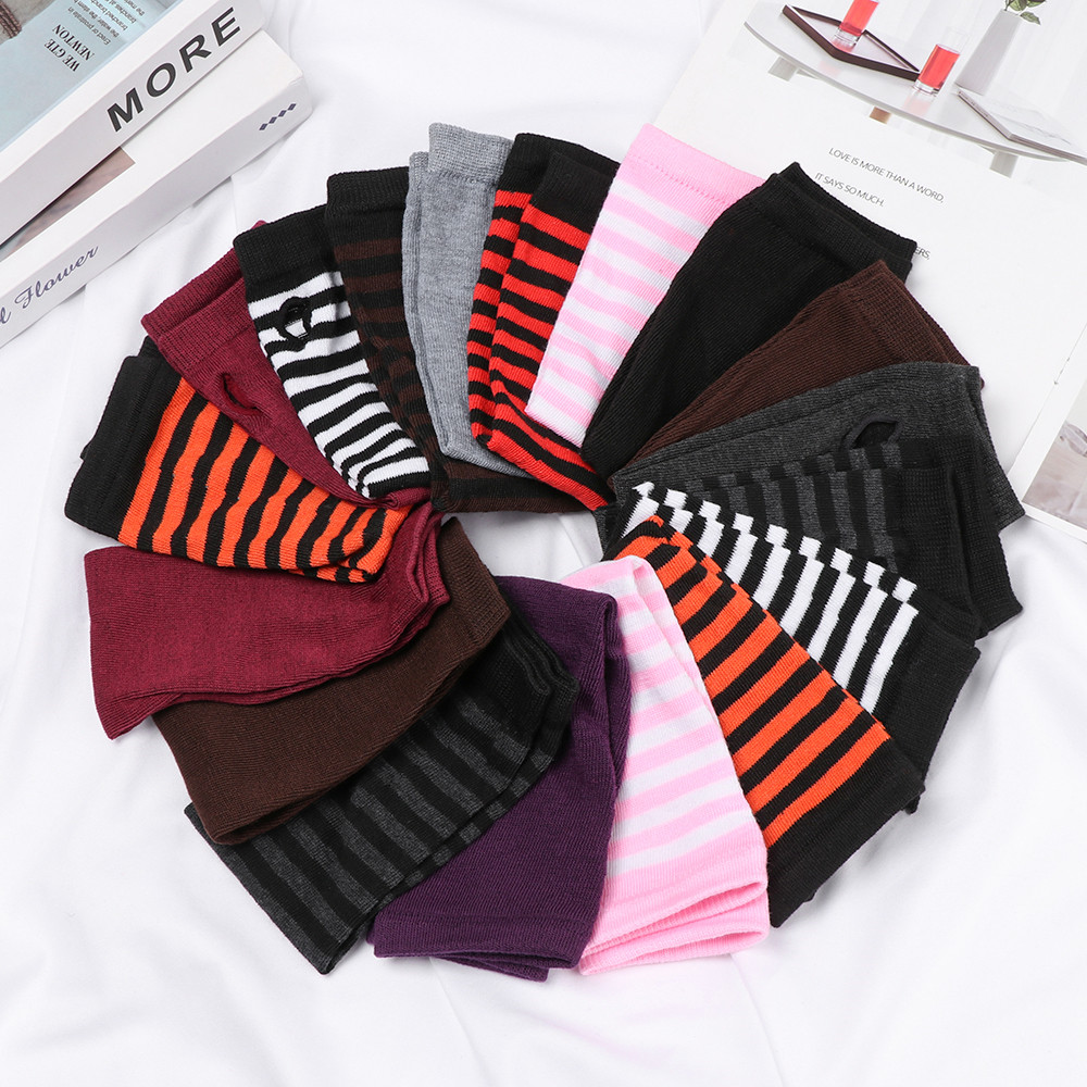 Găng Tay Cotton Dệt Kim Hở Ngón Mềm Mại Họa Tiết Kẻ Sọc Thời Trang