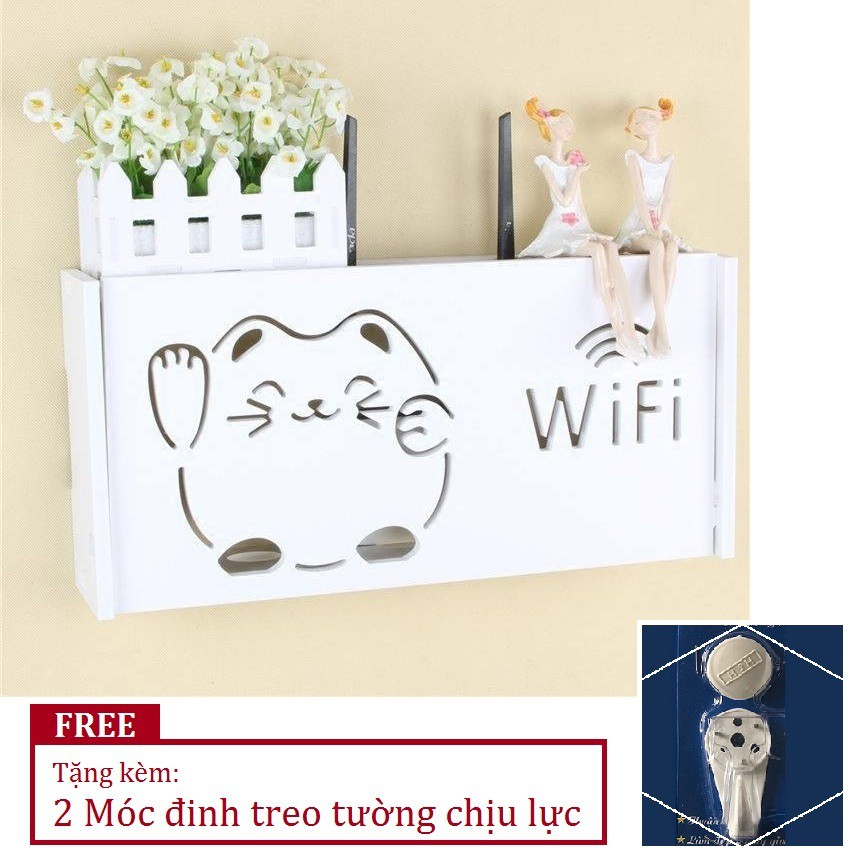 Kệ đựng Wifi treo tường nhỏ gọn, che ổ điện (k cần khoan) - TẶNG móc treo - HOME DECOR