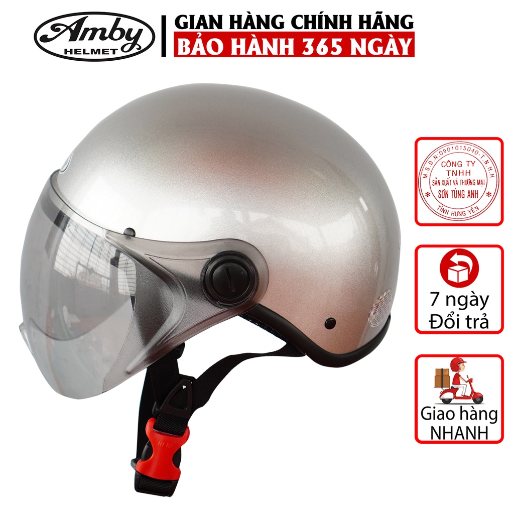 Mũ Bảo Hiểm Nửa Đầu Amby Helmet ST05, có kính che nửa mặt, kiểu dáng thời trang, khóa nhựa bền chắc - Màu Bạc