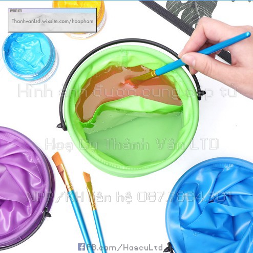 Xô Gấp Gọn Thông Minh 4 Màu - Xô 2 Ngăn Đựng Nước, Vệ Sinh Cọ Vẽ Tranh, Chứa Mồi Câu Cá Xếp Được, Rửa Cọ