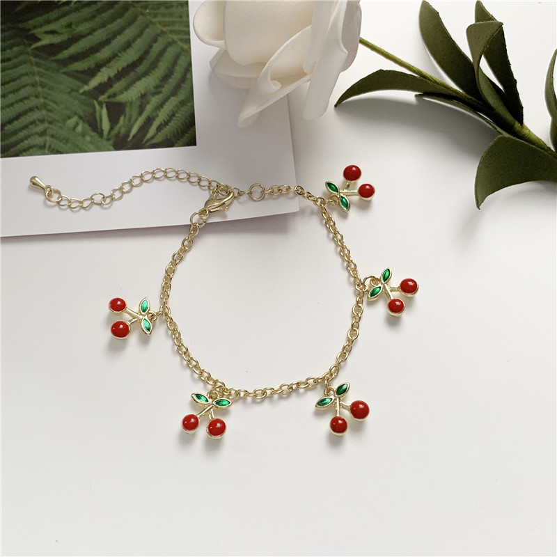 Vòng Tay Hợp Kim Đính Đá Nhân Tạo Hình Quả Cherry Xinh Xắn