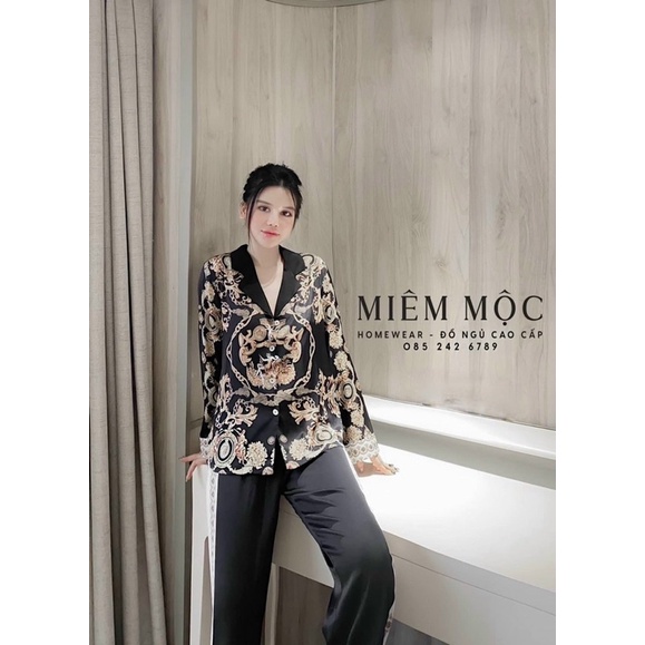 PYJAMA DÀI HOẠ TIẾT ĐEN CAO CẤP