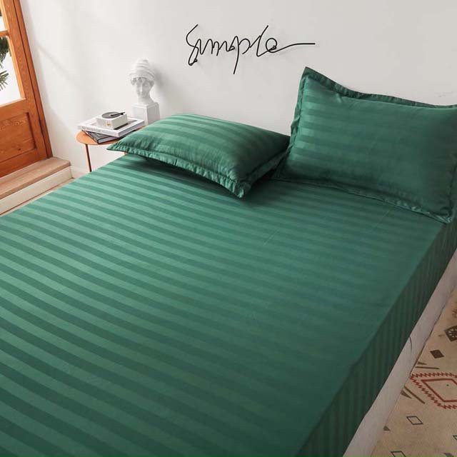 Bộ ga gối cotton kẻ sọc 3f LIDACO chuyên dùng khách sạn, homestay - Xanh Rêu