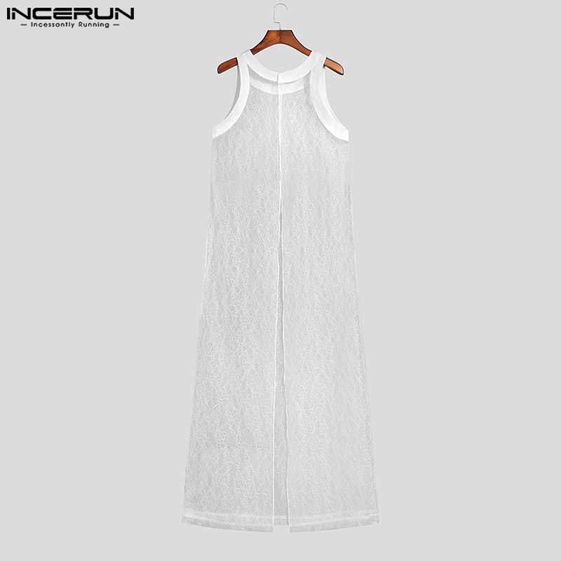 Áo choàng Kaftan INCERUN thiết kế không tay xuyên thấu phối ren gợi cảm cho nam