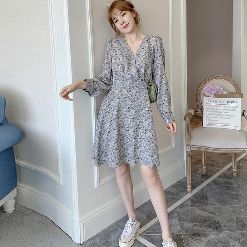 Đầm IELGY vải voan hoa dài tay lưng cao xinh xắn cho nữ