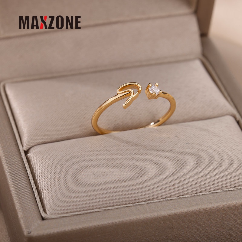 Nhẫn Thép Không Gỉ Khắc Chữ Cái Từ A-Z Phong Cách Boho