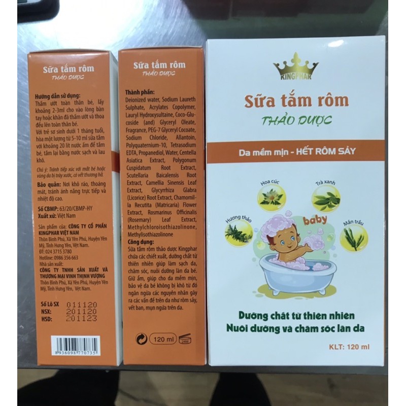 Sữa Tắm Gội Trẻ Em Thảo Dược Kingphar - giảm rôm sảy ,mề đay - Chai 100ml
