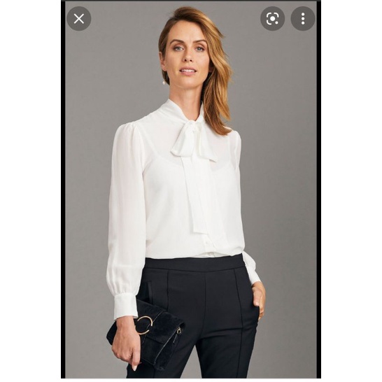 Áo kiểu sơ mi nữ công sở VNXK áo blouse tay dài phồng tiểu thư cổ cách điệu dải lụa cột nơ xuất khẩu dư xịn