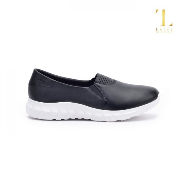 Giày slip on đế cao da bò 3cm GEMIS – 4100 Đen/Trắng