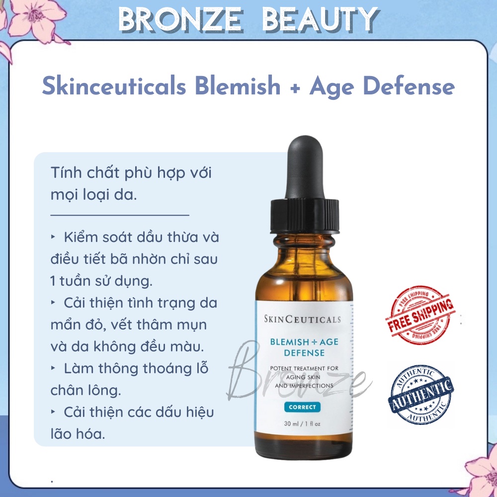 Tinh chất chuyên biệt Skinceuticals Blemish + Age Defense 30ml giúp cải thiện khuyết điểm và ngăn ngừa mụn -  S05