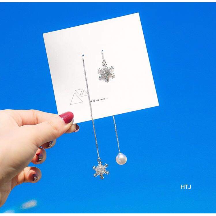 Bông tai bạc ta hoa tuyết dáng dài