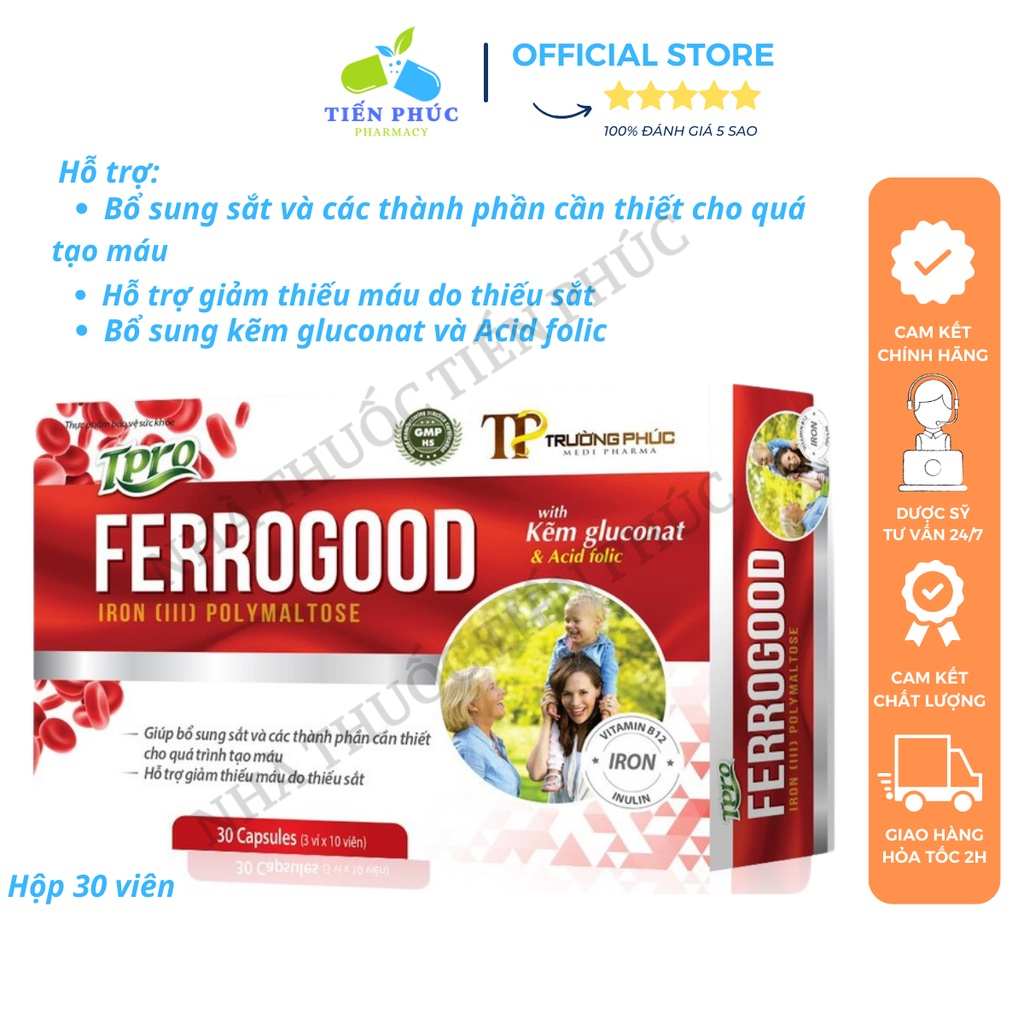 Viên uống bổ sung sắt FERROGOOD bổ máu, cải thiện tình trạng thiếu máu - Hộp 30 viên