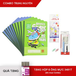 [TẶNG HỘP 6 ỐNG MỰC] Combo "Trạng nguyên" - 10 Vở 5 ô ly Cool, Eke & Bút máy nét hoa Hồng Hà