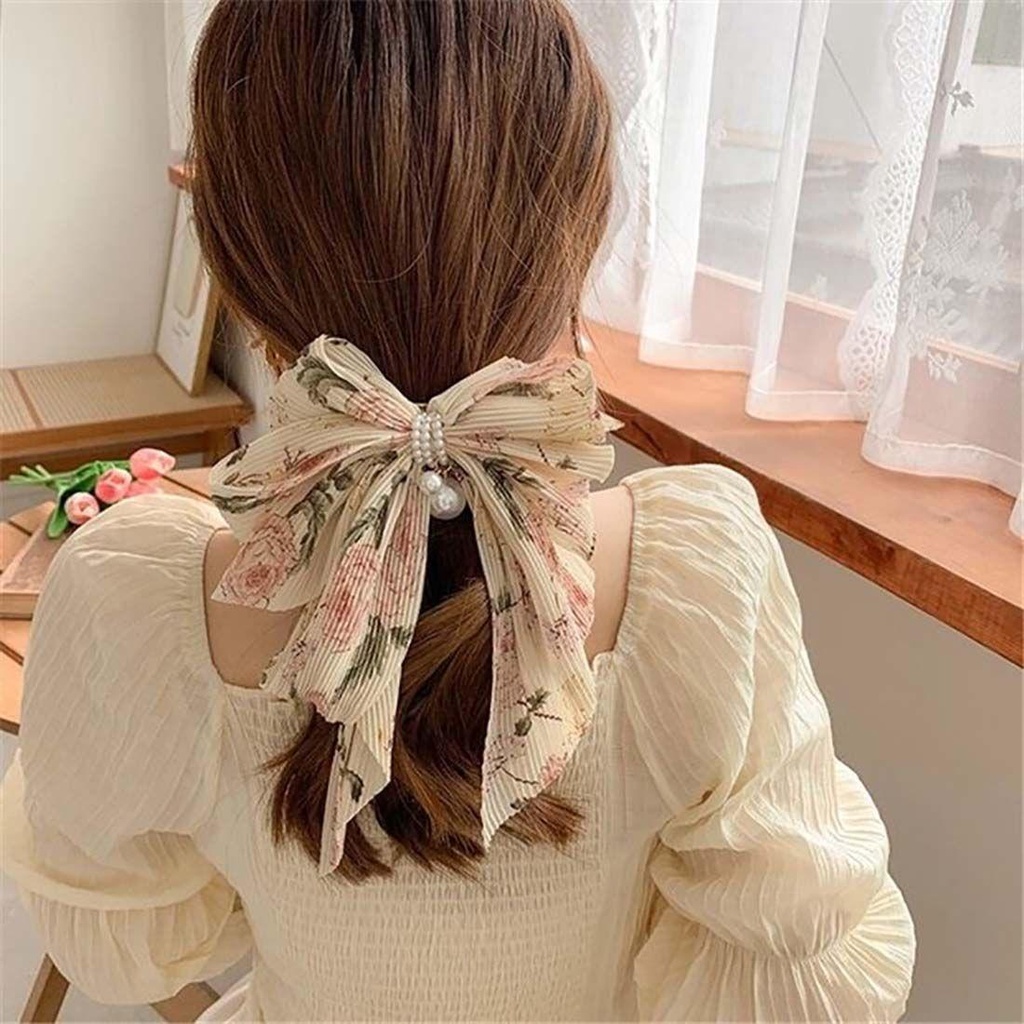 EUTUS Dây Cột Tóc Ruy Băng Co Giãn Thắt Nơ In Họa Tiết Hoa Cho Bé Gái