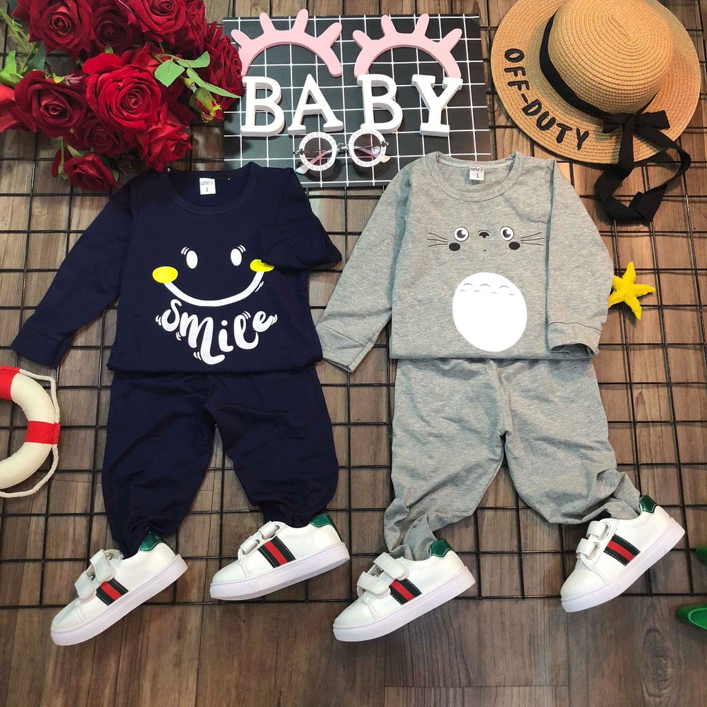 Bộ cotton dài tay nhiều hình icon ngộ nghĩnh cho bé trai, bé gái - BCI2
