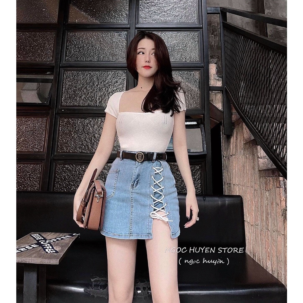 [FREE SHIP]chân váy jean chữ a đan dây 1 bên đùi có quần trong kiểu dáng trẻ trung siêu đẹp thời trang cá tính❤️sa065