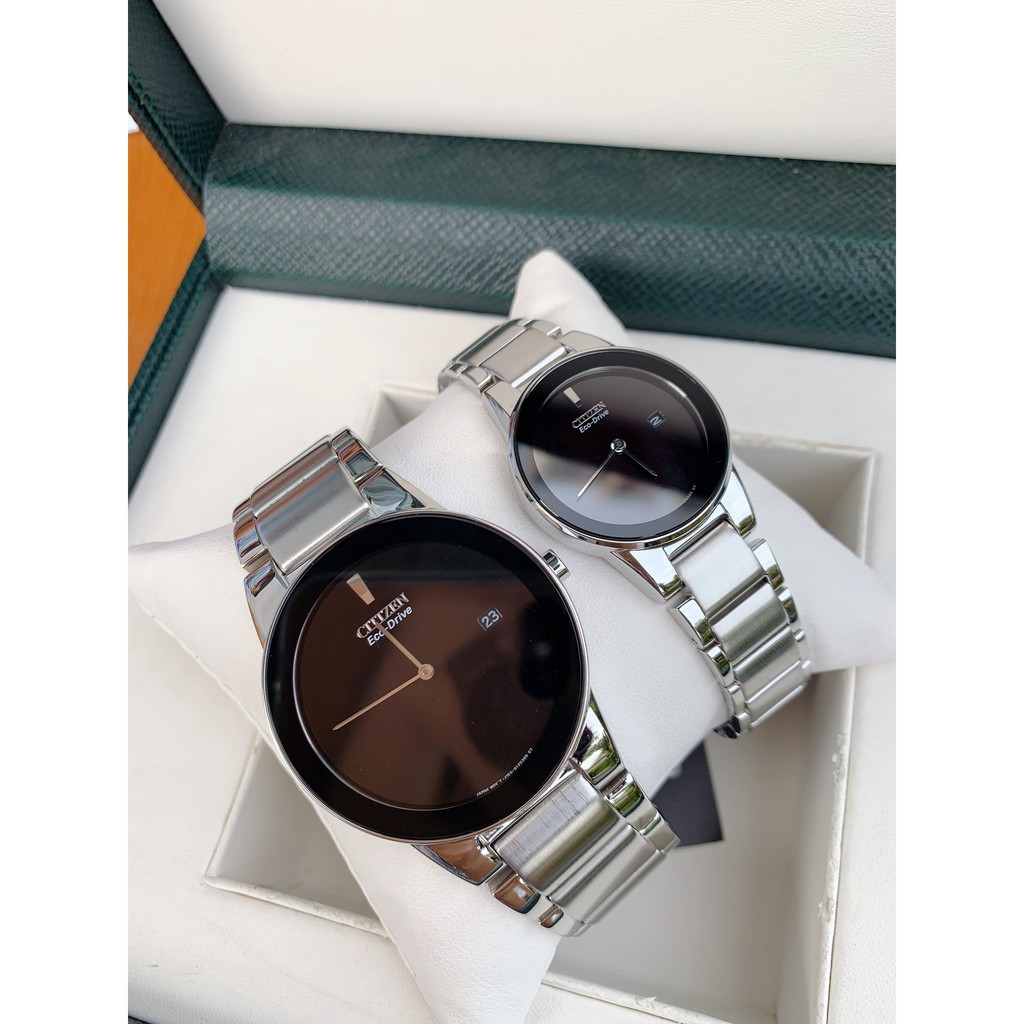 Đồng hồ cặp Citizen Eco Drive AU1060-51E và GA1050-51E - Máy Quartz Pin năng lượng ánh sáng - Kính khoáng