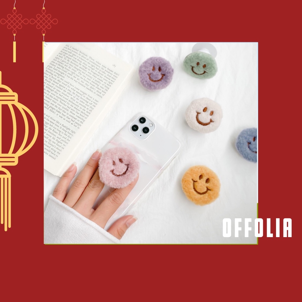 Giá đỡ/ Chống lưng/ Popsocket điện thoại hình mặt cười lông mềm mại nhiều màu sắc