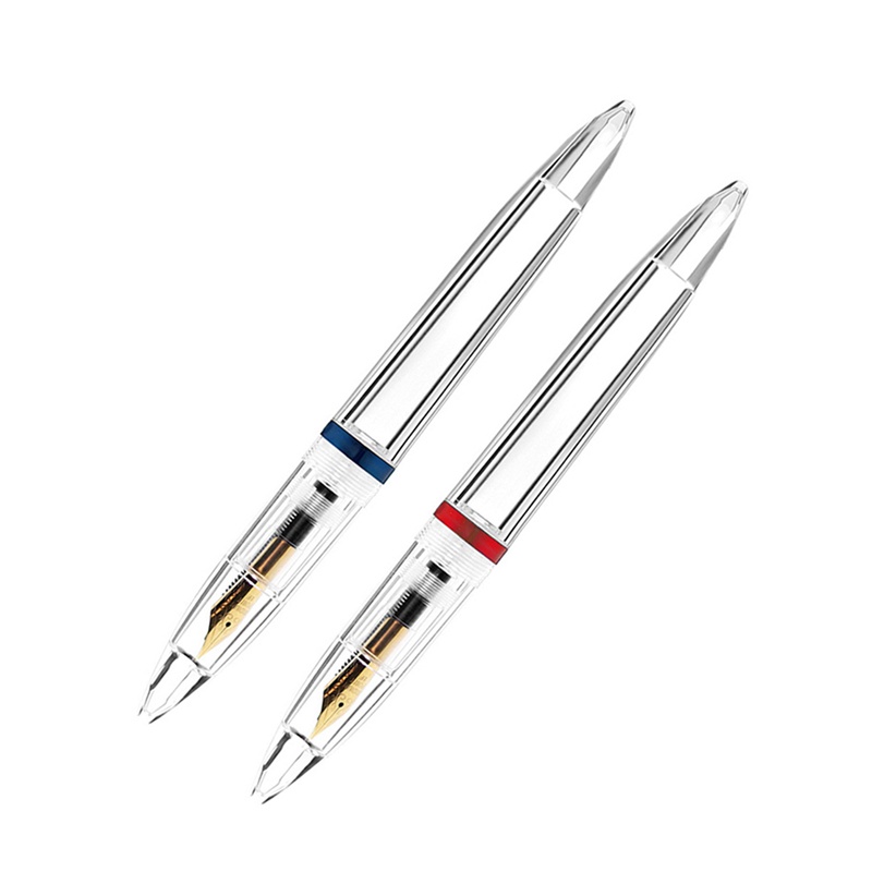 2pcs 0.5mm Nib Fountain Pen with Eyedropper High Capacity Transparent Pens Office School Supplies - Blue & Red