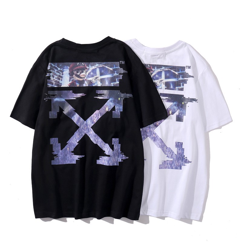 Off White Áo Thun Ngắn Tay Cổ Tròn Họa Tiết Hoạt Hình Thời Trang Cho Nam Nữ