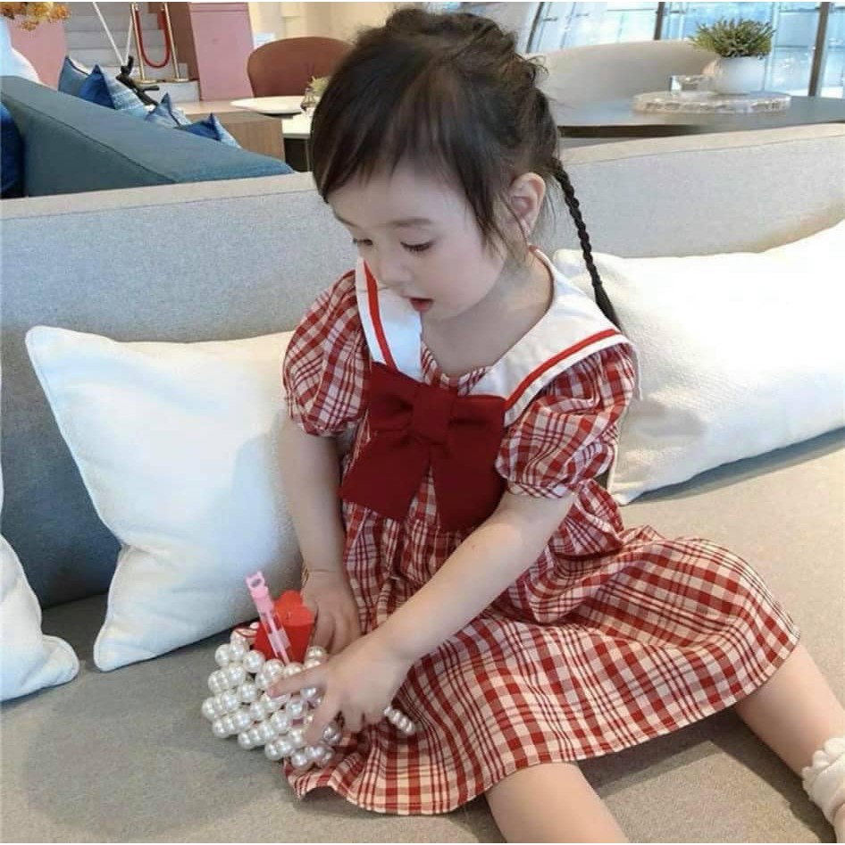 Váy đầm cho bé gái kẻ caro thắt nơ dễ thương chất thô mềm điệu đà xinh xắn cho bé yêu JIMADO AA1756